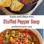 Pinterest image for stuffed bell pepper soup made in Instant Pot.
