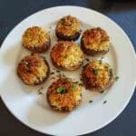 Air fryer stuffed mushrooms with crispy Parmesan Panko topping.