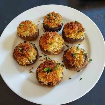 Air fryer stuffed mushrooms with crispy Parmesan Panko topping.