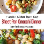 Pinterest image with text overlay for Vegan Sheet Pan Gnocchi dinner.