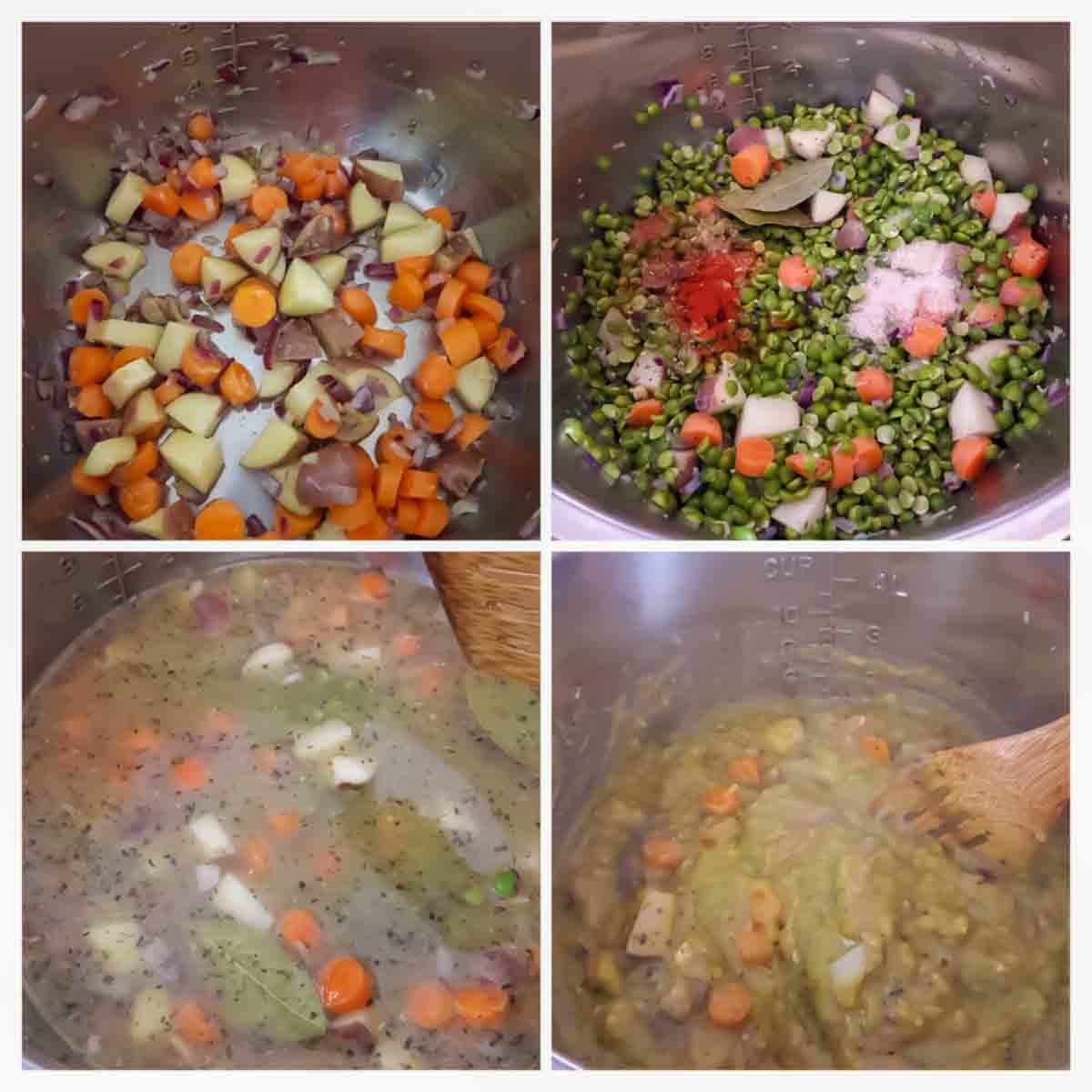 Step by step instructions to make vegan split pea soup in Instant Pot.