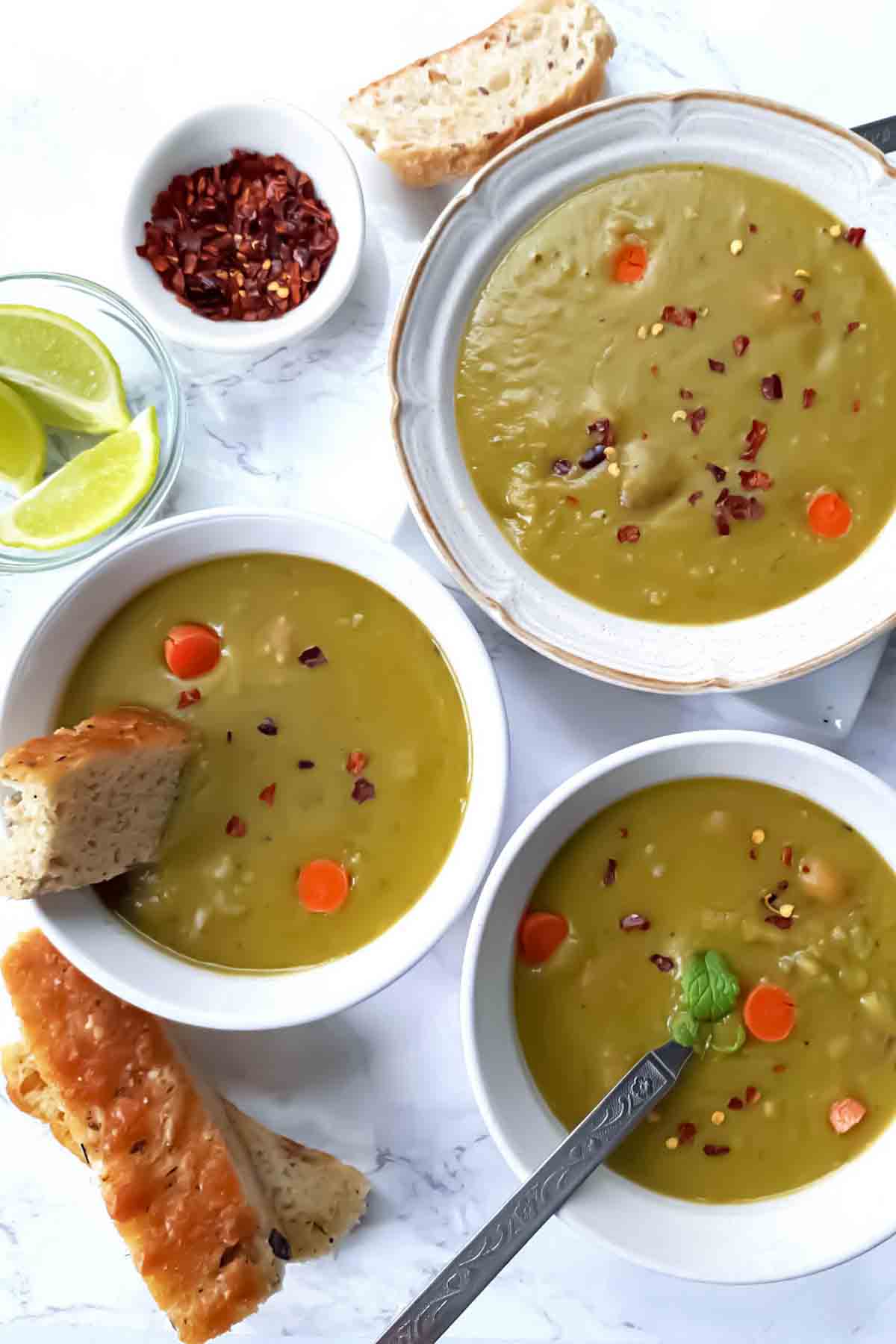 Split Pea Soup without ham-plant based high protein soup recipe.