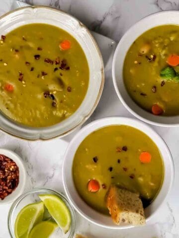 Instant Pot Vegan Split Pea Soup which is Thick creamy soup for one pot meal , suitable for dairy free, gluten free meals.