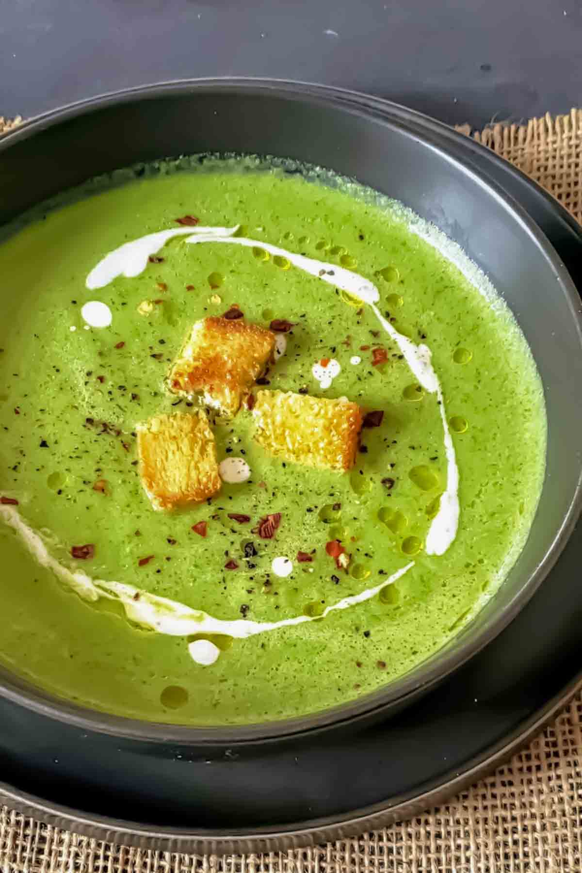 Thick and creamy Healthy Dairy-Free Vegetable Soup made with asparagus and broccoli.