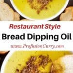 Pinterest image with text overlay for restaurant style bread dipping oil.