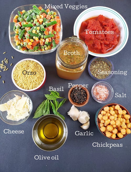 Ingredients used in making this vegan pasta soup recipe.