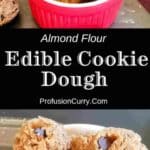 Pinterest image with text overlay for vegan and gluten-free edible cookie dough with almond flour recipe.