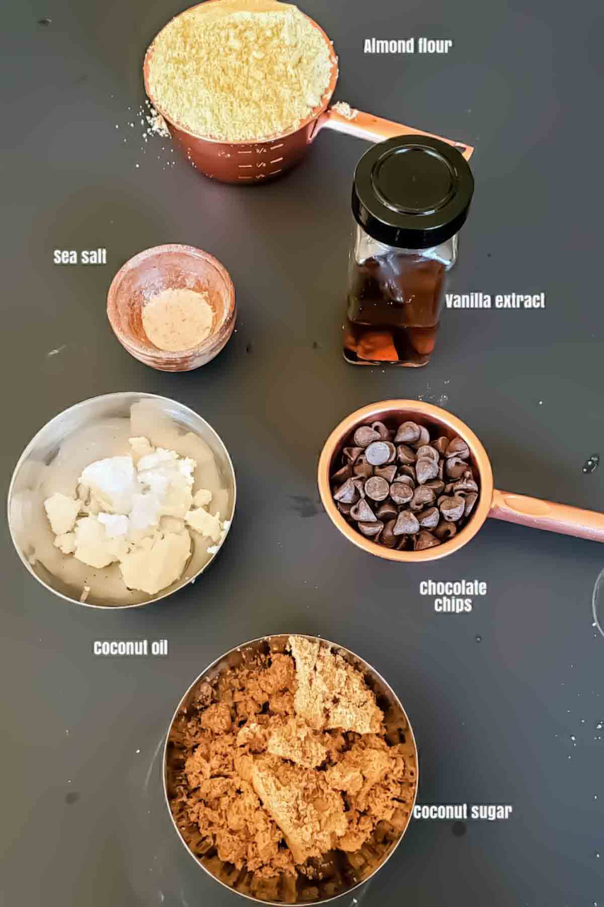 Ingredients for almond flour cookie dough laid out.
