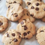 Vegan, Gluten free, Paleo Almond Flour Chocolate Chip Cookies on the baking sheet.