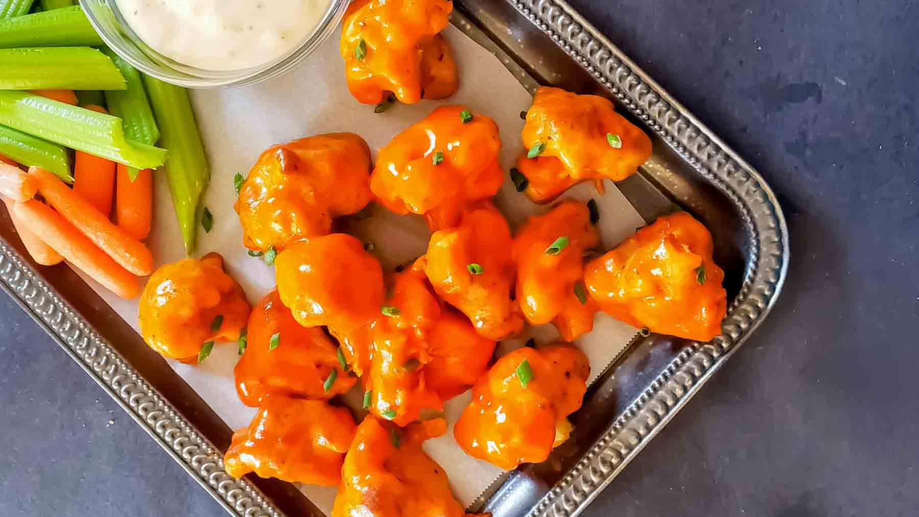 Air fryer buffalo wild wings cauliflower wings recipe with golden crispy coating.