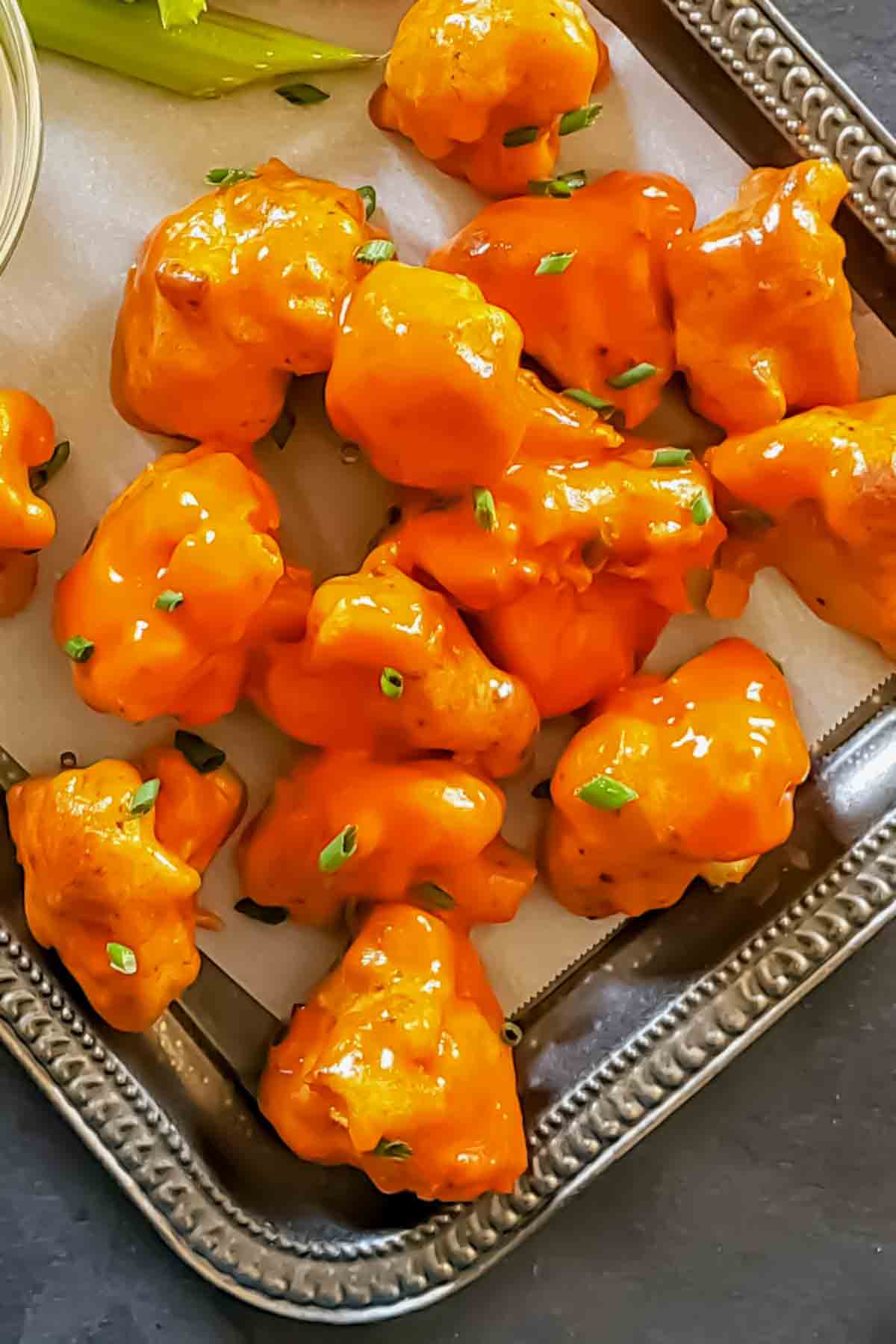 Close up image buffalo wild wings cauliflower wings.