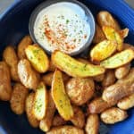 Pinterest image with text overlay for Air fryer fingerling potatoes