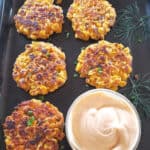 Corn Fritters made in the air fryer and served with dipping sauce.
