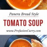 Pinterest image with text overlay for Instant Pot Tomato Soup