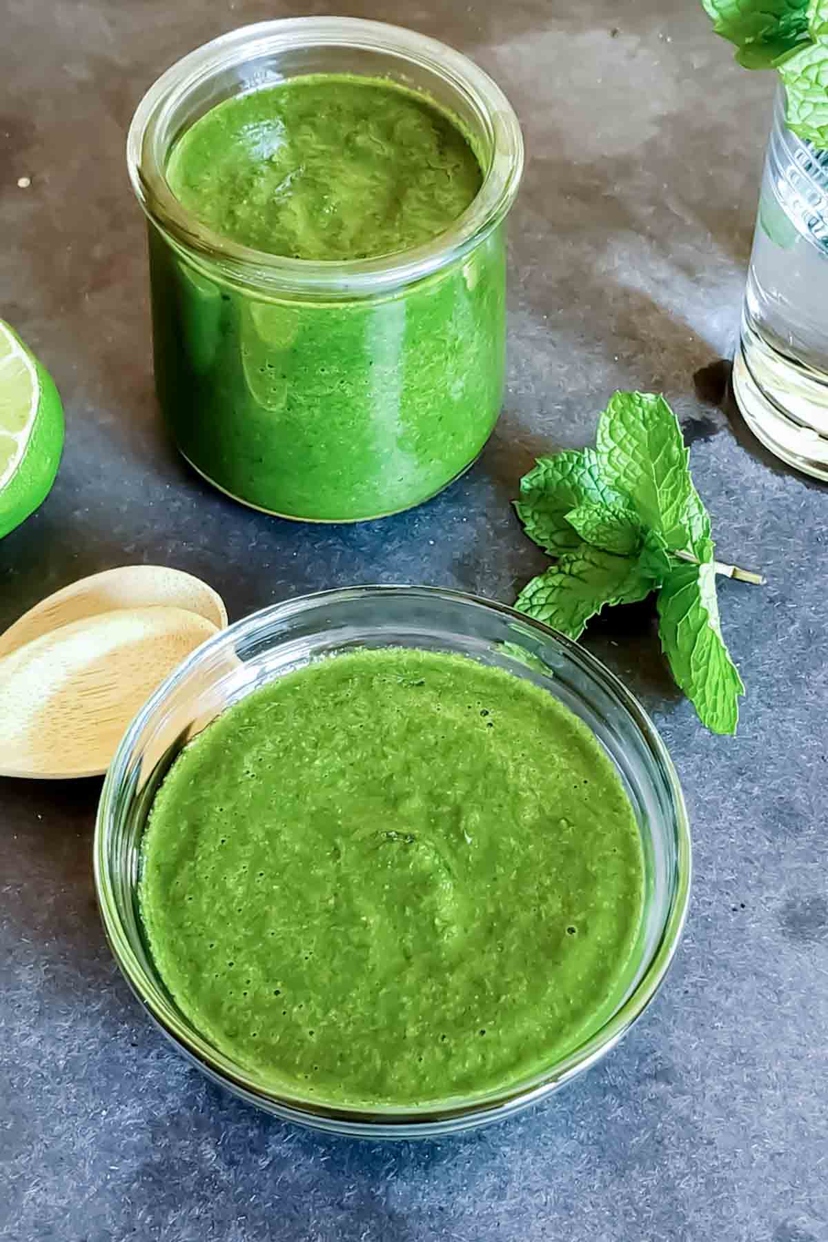 Cilantro Mint Chutney used as a samosa dipping sauce.