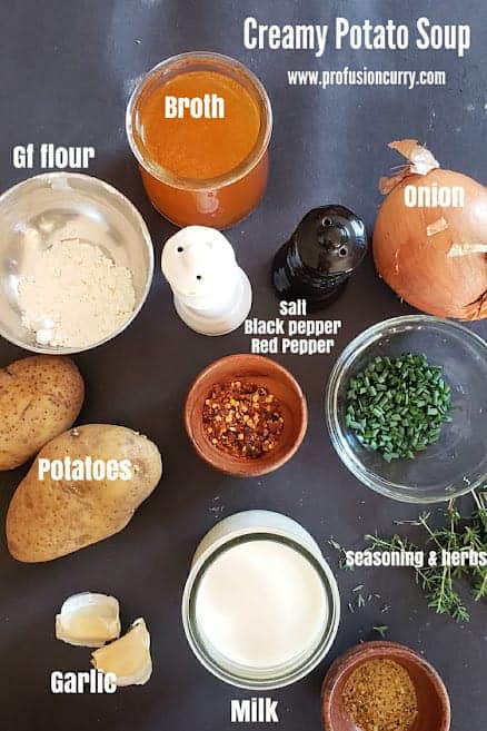 Ingredients used in making vegan and gluten free loaded potato soup.