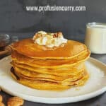 Pinterest image for vegan and gluten free pumpkin pancakes made with wholesome ingredients.