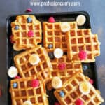 Pinterest image for vegan and gluten free pumpkin waffles made for festive fall and winter breakfast or brunch.