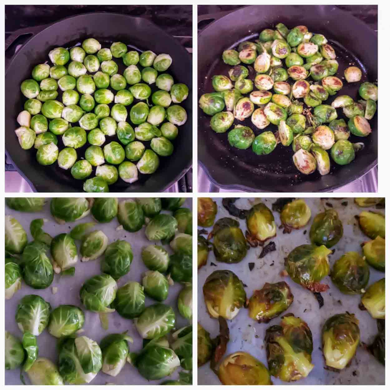 How to make skillet or Oven roasted Brussels sprouts with crispy golden edges.