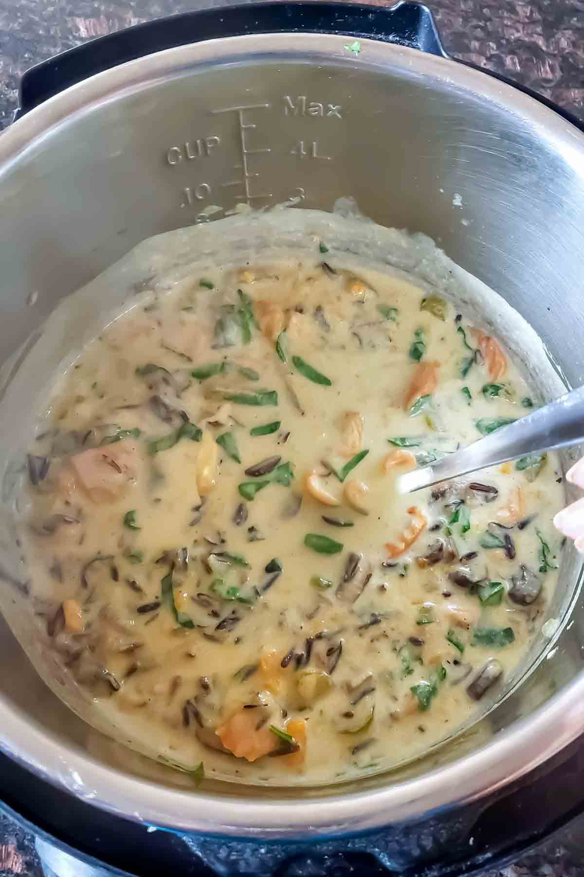Instant Pot Wild Rice Soup with coconut milk.