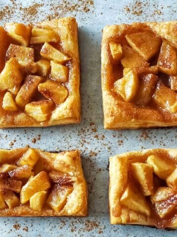 Easy Air Fryer Apple Pie Puff Pastry recipe with flaky puff pastry and cinnamon apples for classic fall dessert.