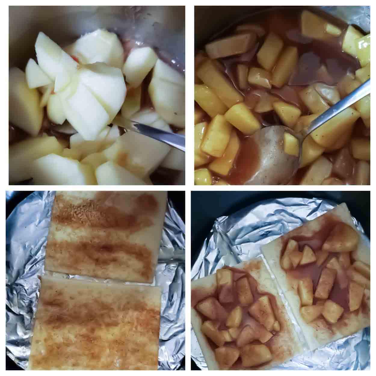 Process shot collage showing how to make Air Fryer Apple Pie Puff Pastry Dessert Recipe.