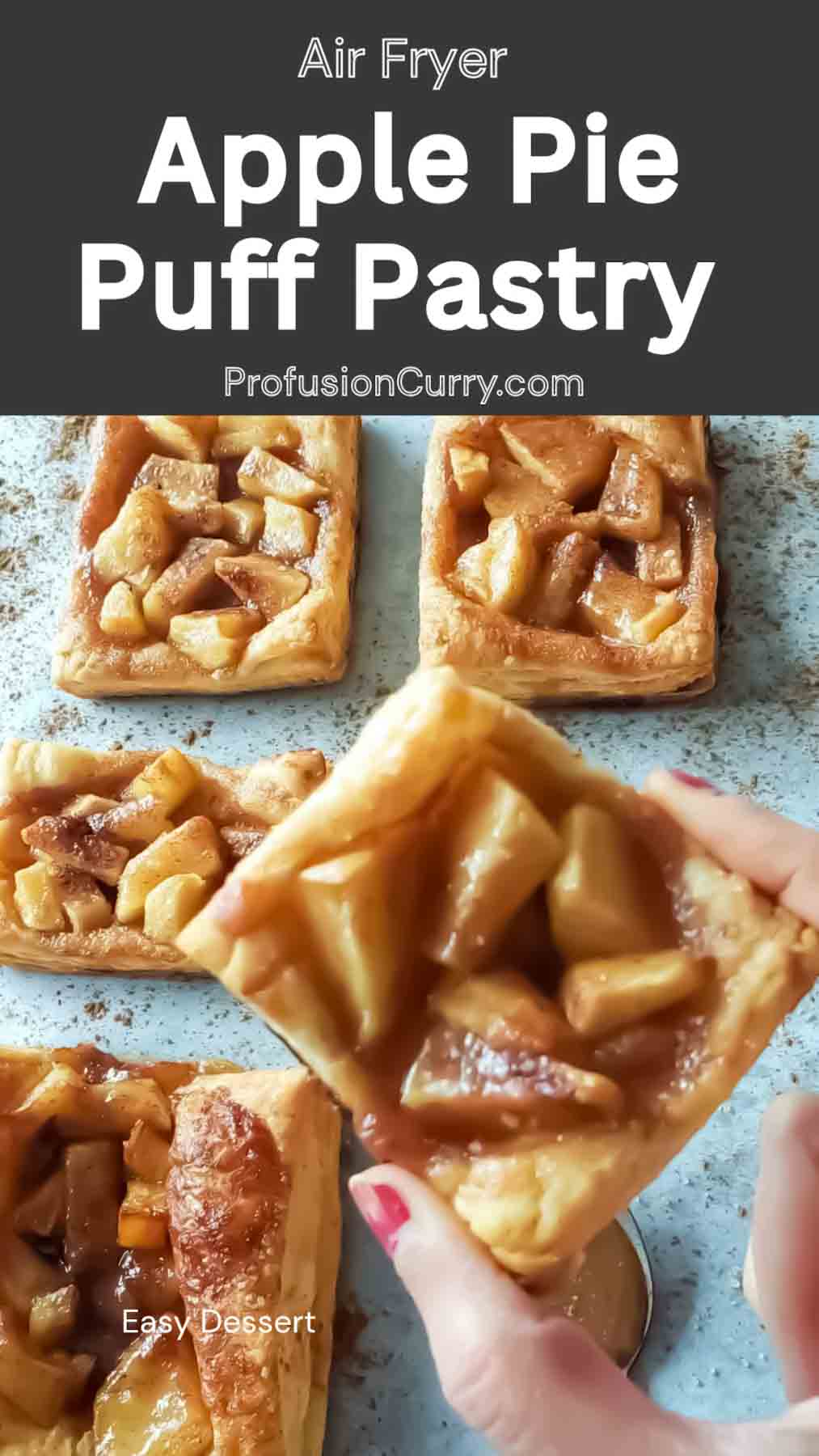 These Air Fryer Apple Pie Puff Pastry bites are an easy fall dessert made with flaky puff pastry and warm cinnamon apples. They are quick, crispy, and perfect for Thanksgiving, holiday parties, or a cozy dessert at home. Save this easy air fryer apple pie recipe for your next sweet treat!