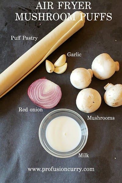 Ingredients used in making this delicious Puff Pastry Mushroom Squares appetizer