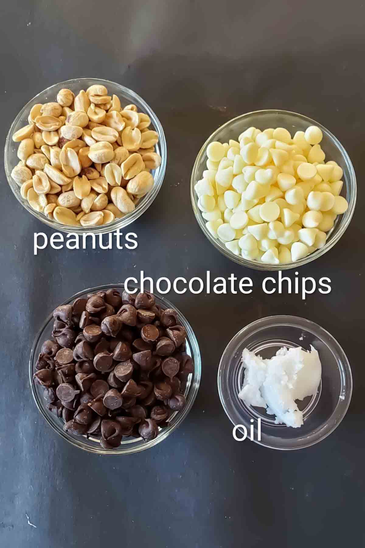 Ingredients used in making homemade chocolate peanut cluster for holiday gifting.