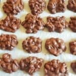 3 ingredient peanut clusters made with chocolate and roasted peanuts for delicious no-bake holiday treat.