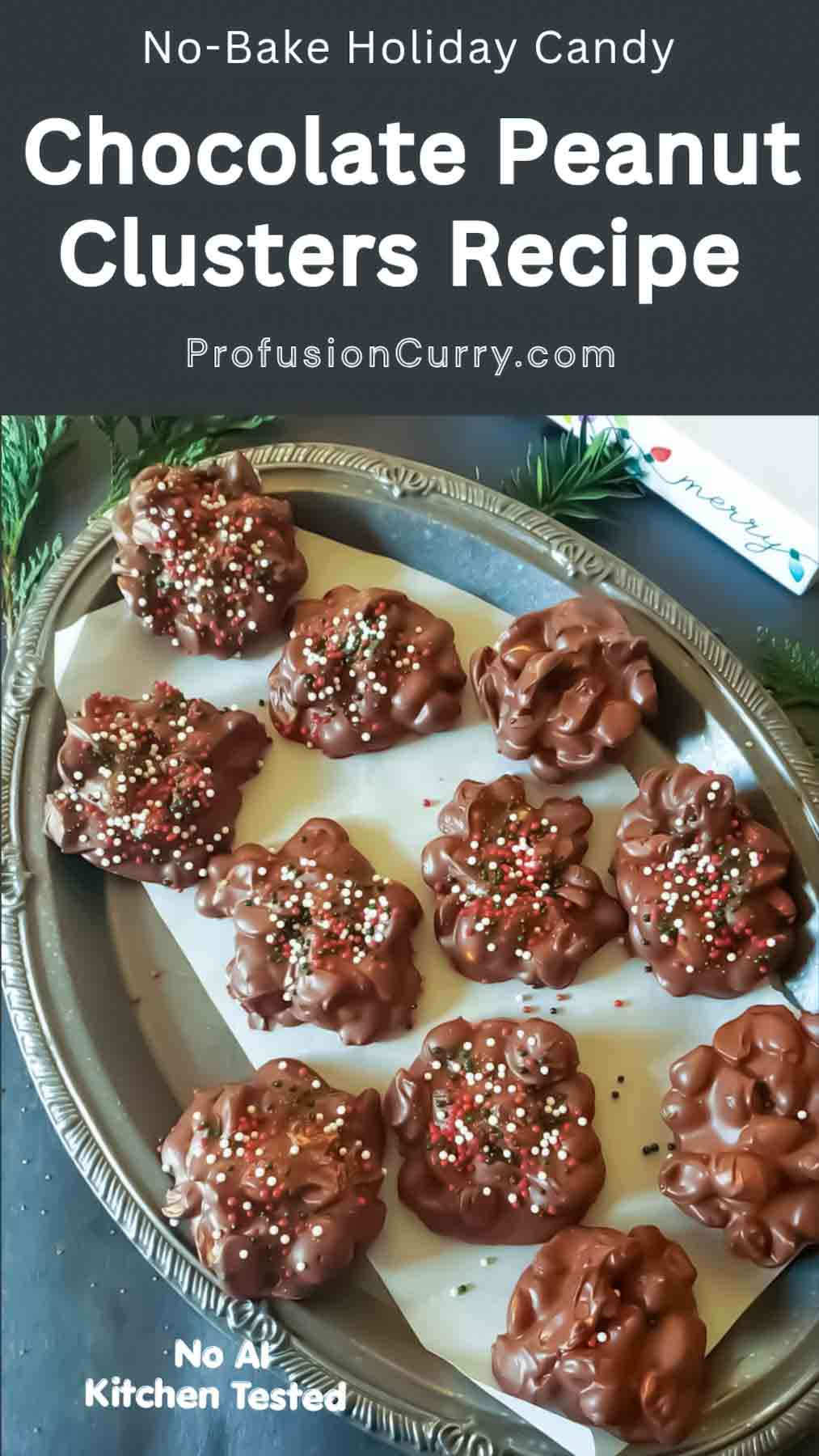 These 3 Ingredient Peanut Clusters are a quick and easy holiday treat made with chocolate chips, coconut oil, and roasted peanuts. Ready in just 15 minutes with no baking required! These crunchy chocolate peanut clusters are perfect for Christmas parties, cookie trays, edible gifts, and holiday dessert platters.