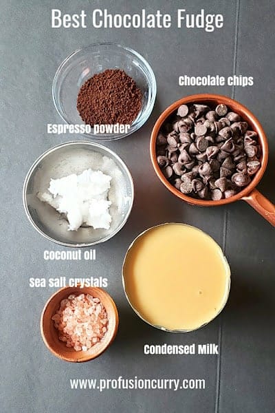 Ingredients used in making this decadent chocolate fudge dessert.
