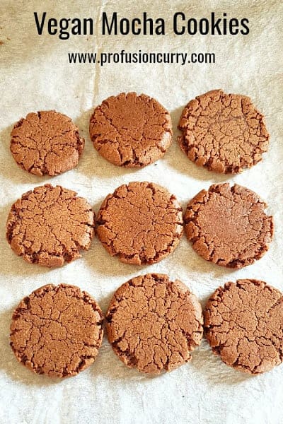 Pinterest image with text overlay for vegan and gluten free mocha cookies.