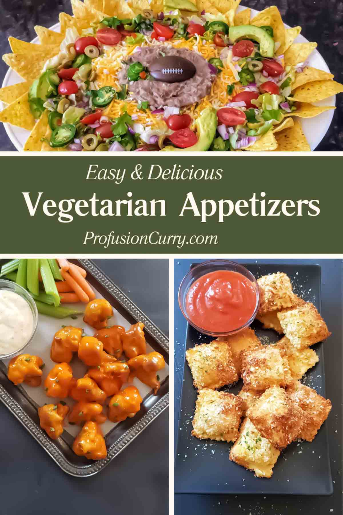 Collection of vegetarian party food recipes for game-day.