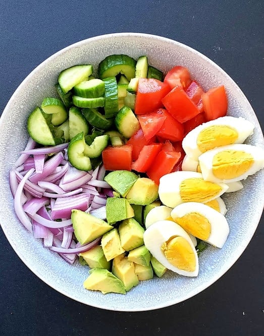 Ingredients used in the recipe arranged in the bowl.