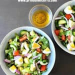 Pinterest image with text overlay for healthy avocado egg salad. with olive oil lemon dressing.