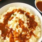 Pinterest image with text overlay for creamy homestyle mashed potatoes made in instant pot electric pressure cooker.