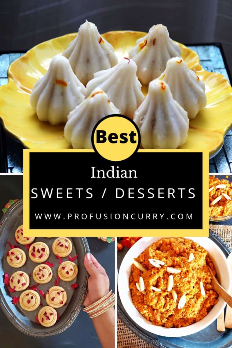 Image with text overlay showing best Indian sweets or dessert recipes.