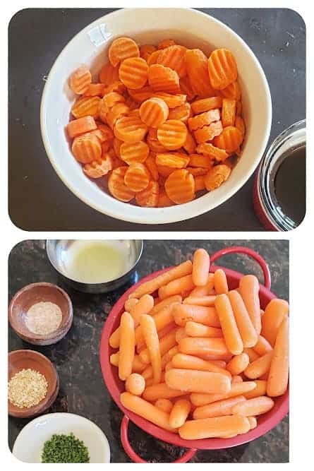 Ingredients used in making this easy and inexpensive carrot side dish.