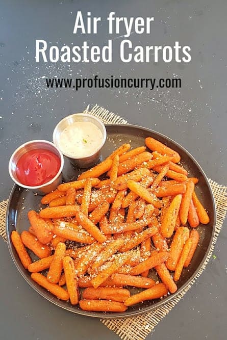 Pinterest image with text overlay for air fryer roasted carrots.