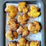 Pinterest image with text overlay for smashed potatoes made in air fryer or oven.