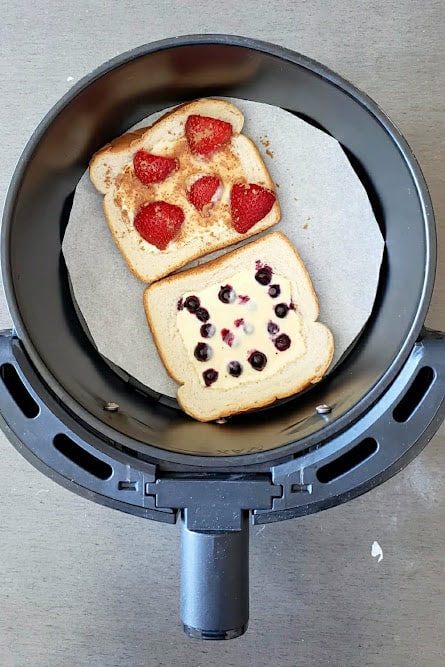 Custard Toast Air Fryer with strawberries and blueberries