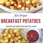 Pinterest image with text overlay for breakfast potatoes in air fryer.