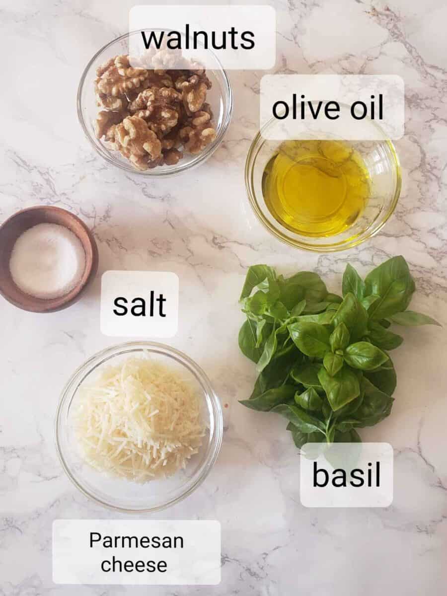 Ingredients used in making this pesto without pine nuts recipe.