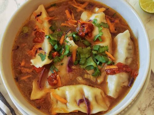 Spicy Thai Dumpling Soup - The Nut-Free Vegan