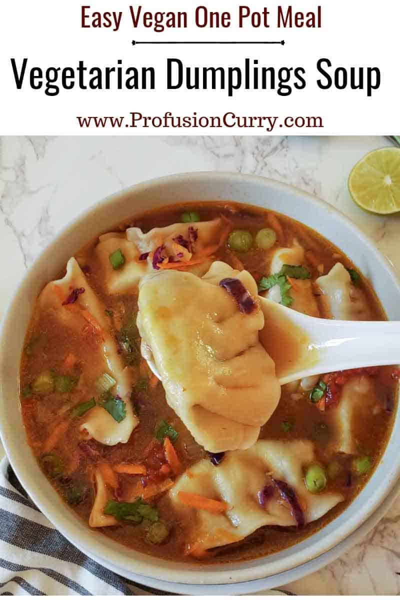 Pinterest image with text overlay for dumplings soup recipe.