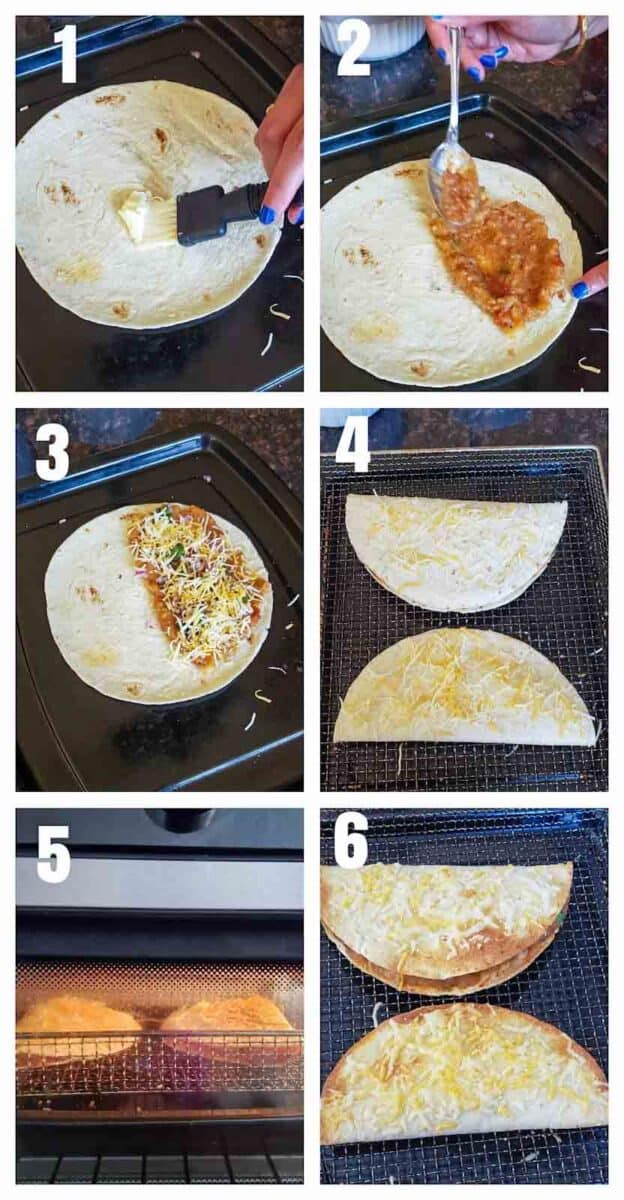 Process step collage showing six steps involved in making this Indian Quesadilla recipe. 