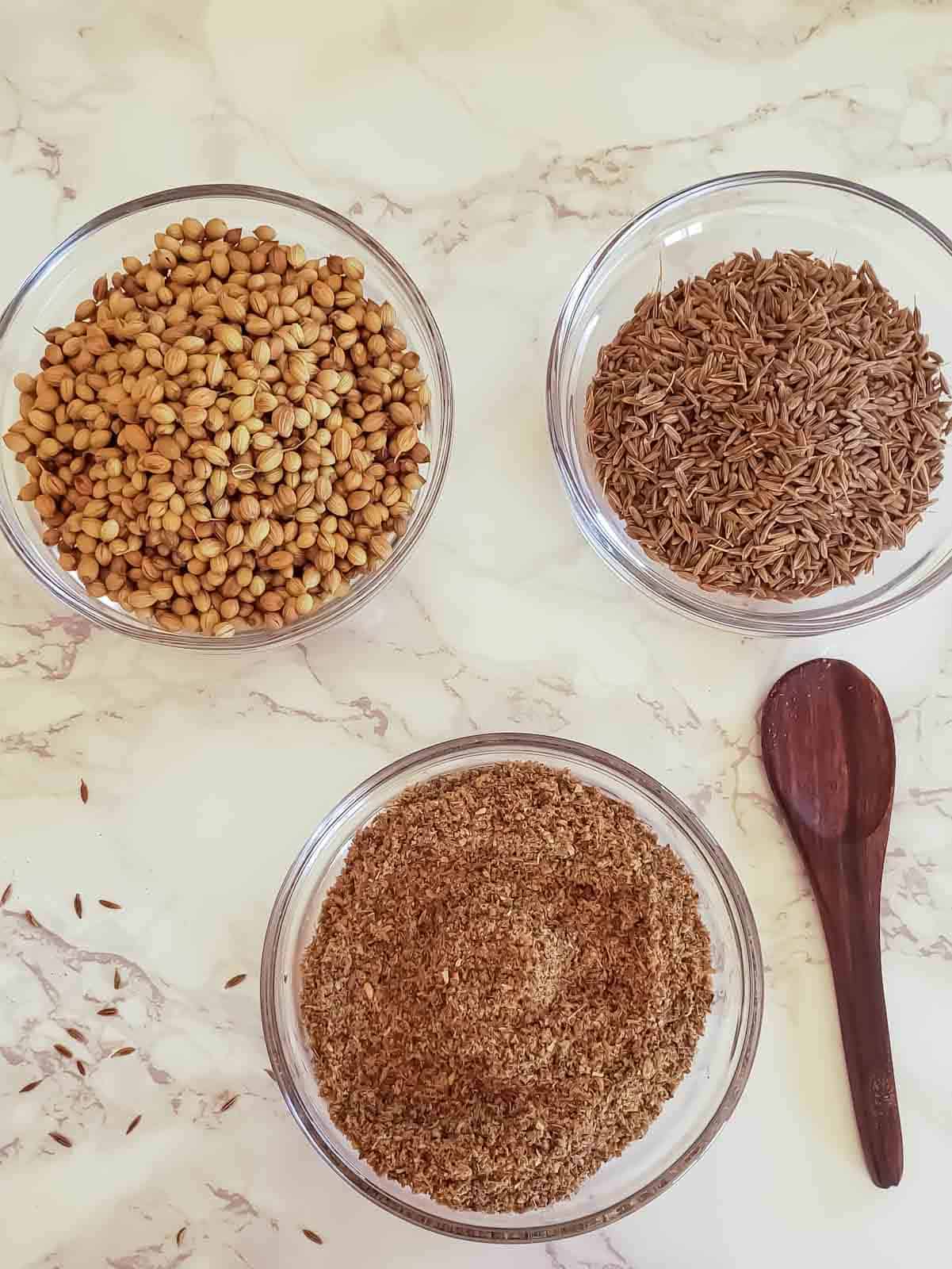 Basic ingredients used in making curry powder.