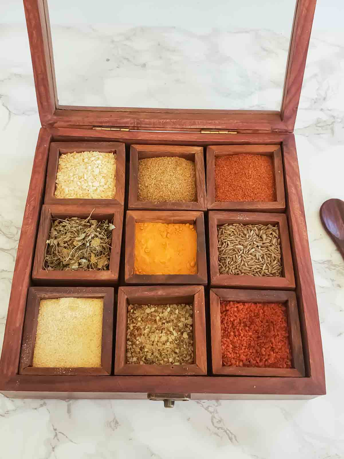 Curry Powder Substitutes in an Indian Spice Box.