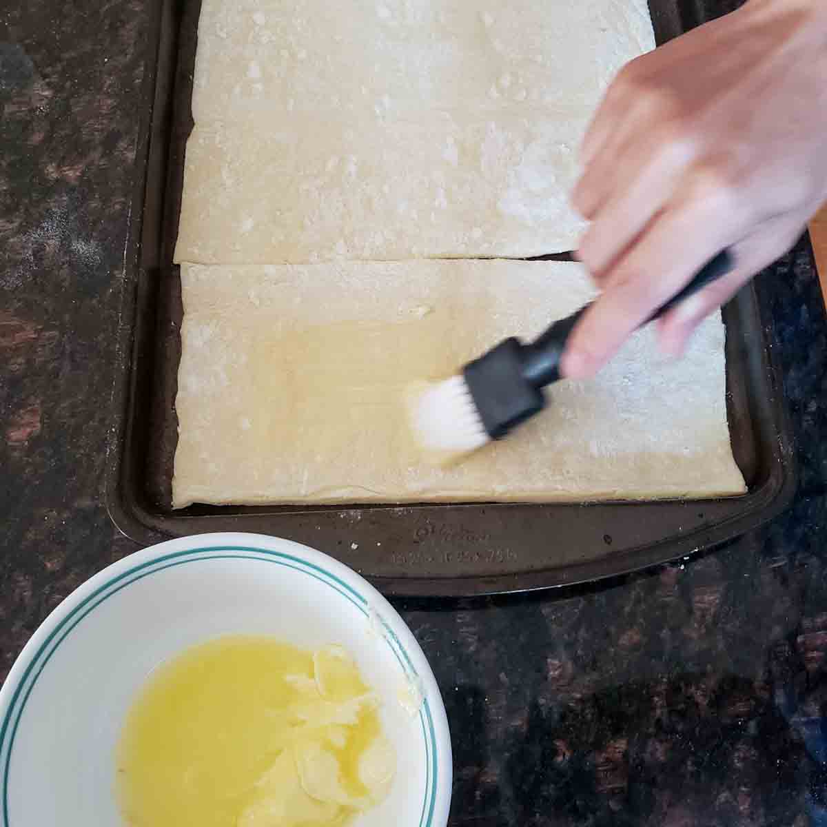 Process step four in making Asparagus Mushroom and Cheese Tart with Puff Pastry.